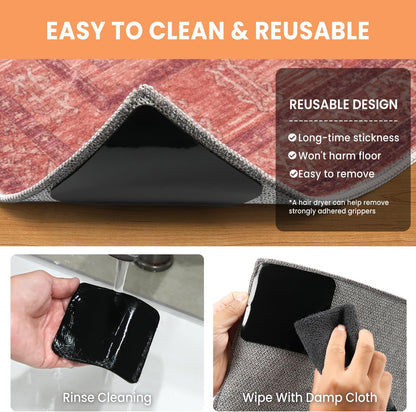 BAGAIL Non-Slip Rug Grippers - 4 Reusable Double-Sided Adhesive Corners for Hardwood & Tile Floors | 4x4in