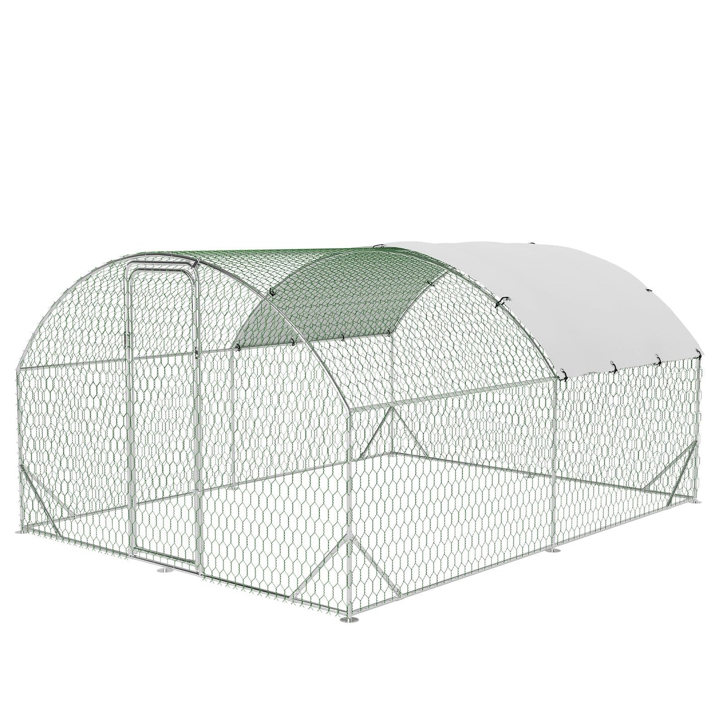 Large Metal Chicken Coop, Doom Roof Chicken Run for Yard, Walk-in Poultry Cage with Waterproof and Anti-UV Cover for Outdoor Backyard Farm (9.8x13.1x6.5FT)
