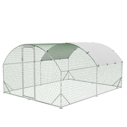 Large Metal Chicken Coop, Doom Roof Chicken Run for Yard, Walk-in Poultry Cage with Waterproof and Anti-UV Cover for Outdoor Backyard Farm (9.8x13.1x6.5FT)