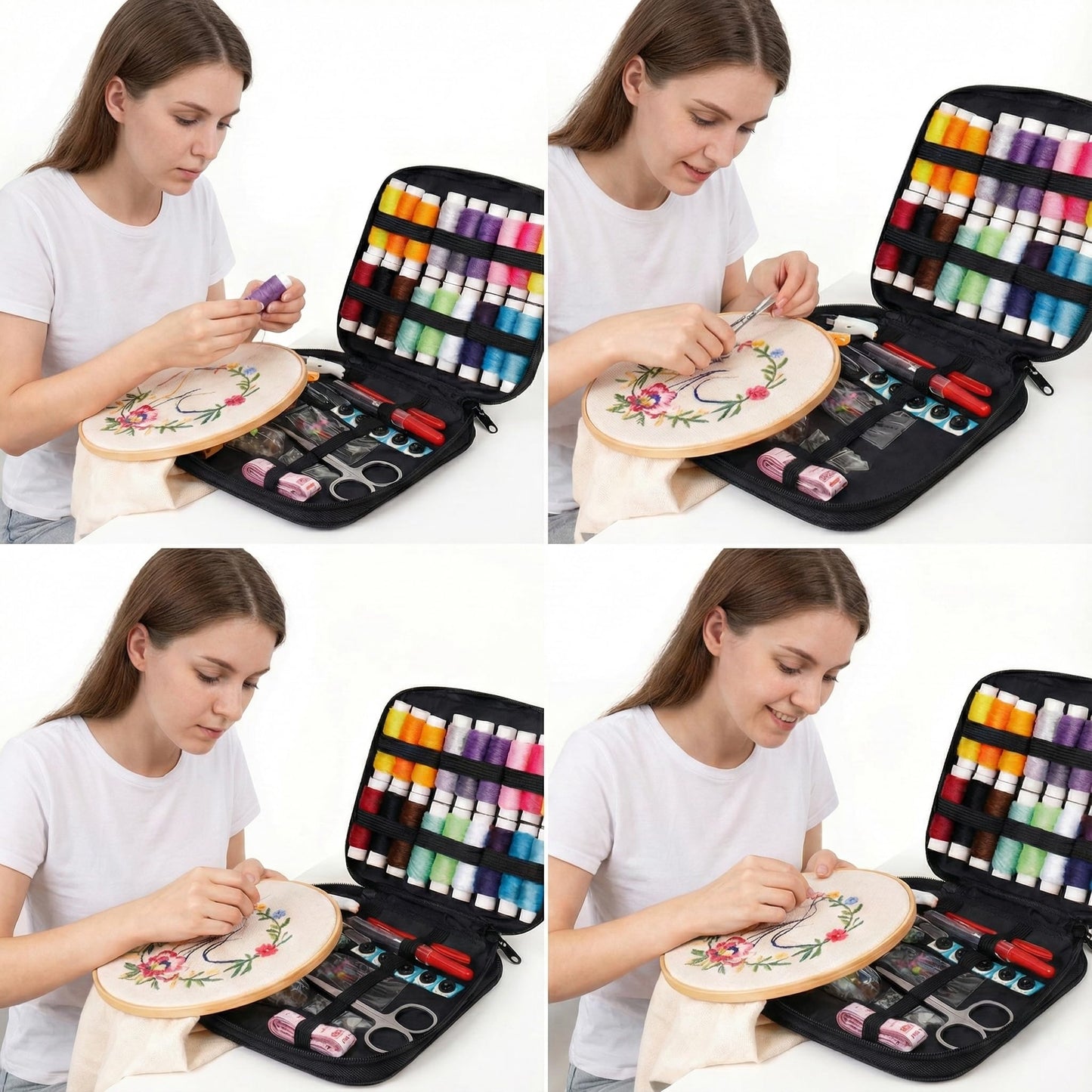 trumpisame DIY Embroidery Stitch Practice Book Kit - Learn 106 Stitches Manual, 86Pcs Complete Starter Set with Magnifier, Metal Thimble, Pre-Printed Linen Pages&106 Floral Patterns