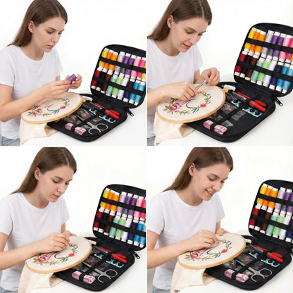 trumpisame DIY Embroidery Stitch Practice Book Kit - Learn 106 Stitches Manual, 86Pcs Complete Starter Set with Magnifier, Metal Thimble, Pre-Printed Linen Pages&106 Floral Patterns