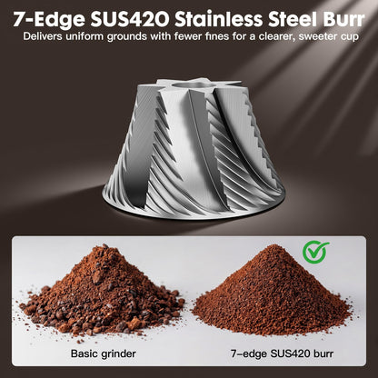 COOL KNIGHT Manual Coffee Grinder, 7-Edge SUS420 Stainless Steel Conical Burr, 72-Click External Adjustment, 25g Capacity, Aluminum Body, Walnut Handle, Magnetic Catch Cup for Espresso & Pour Over