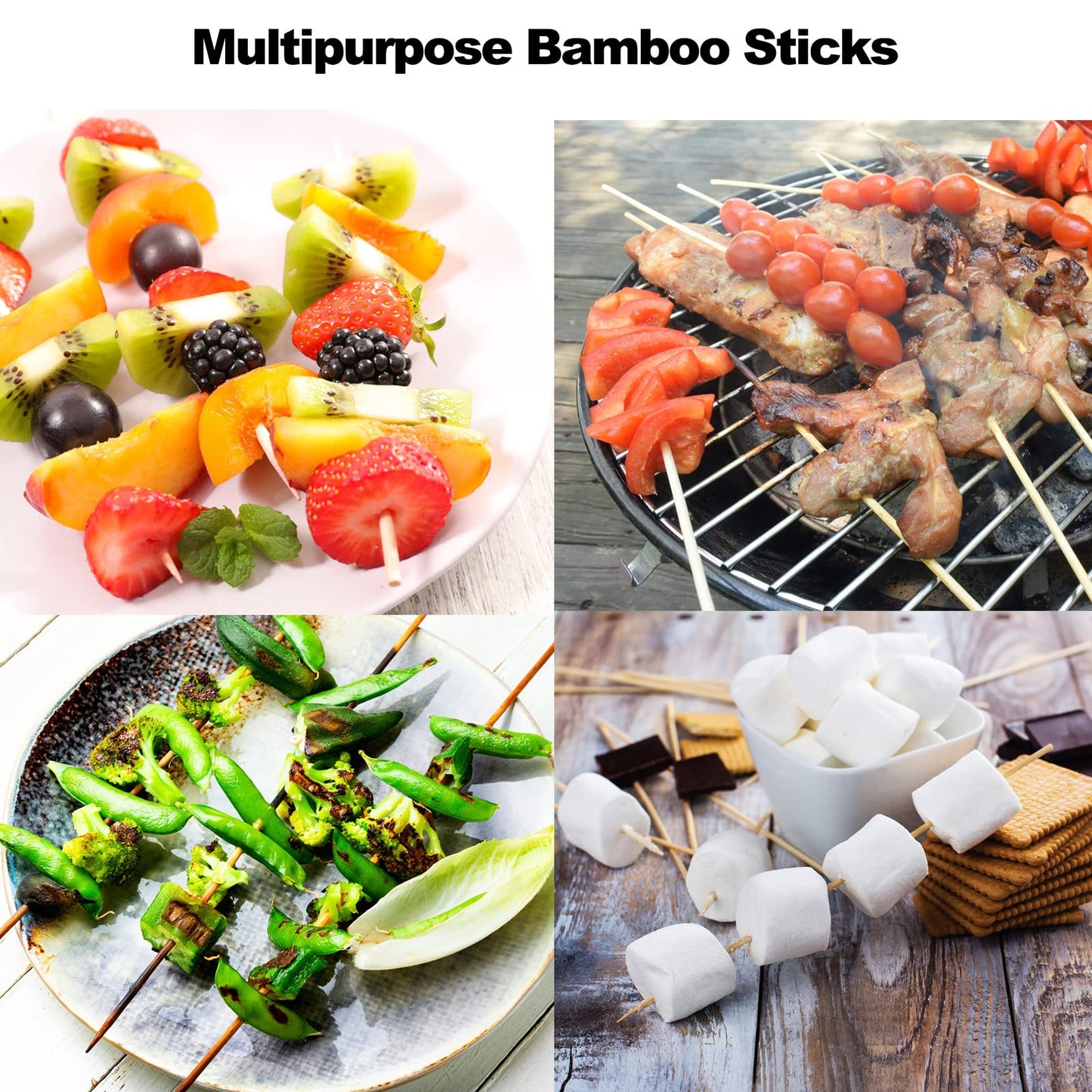 200 PCS Bamboo Skewers, 12 Inch Wooden Skewer for Appetizers, Fruit, Kebabs, Grilling Barbecue, Mini Burger, Sausage, Cocktail Picks for Drinks, Long Toothpicks, Food Sticks Natural, Kitchen Gadget