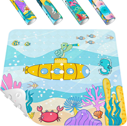 21x21 Inch HITSLAM Square Shower Stall Mat Anti Slip, Quick Dry Bathtub Floor Mat for Kids with Suction Cups