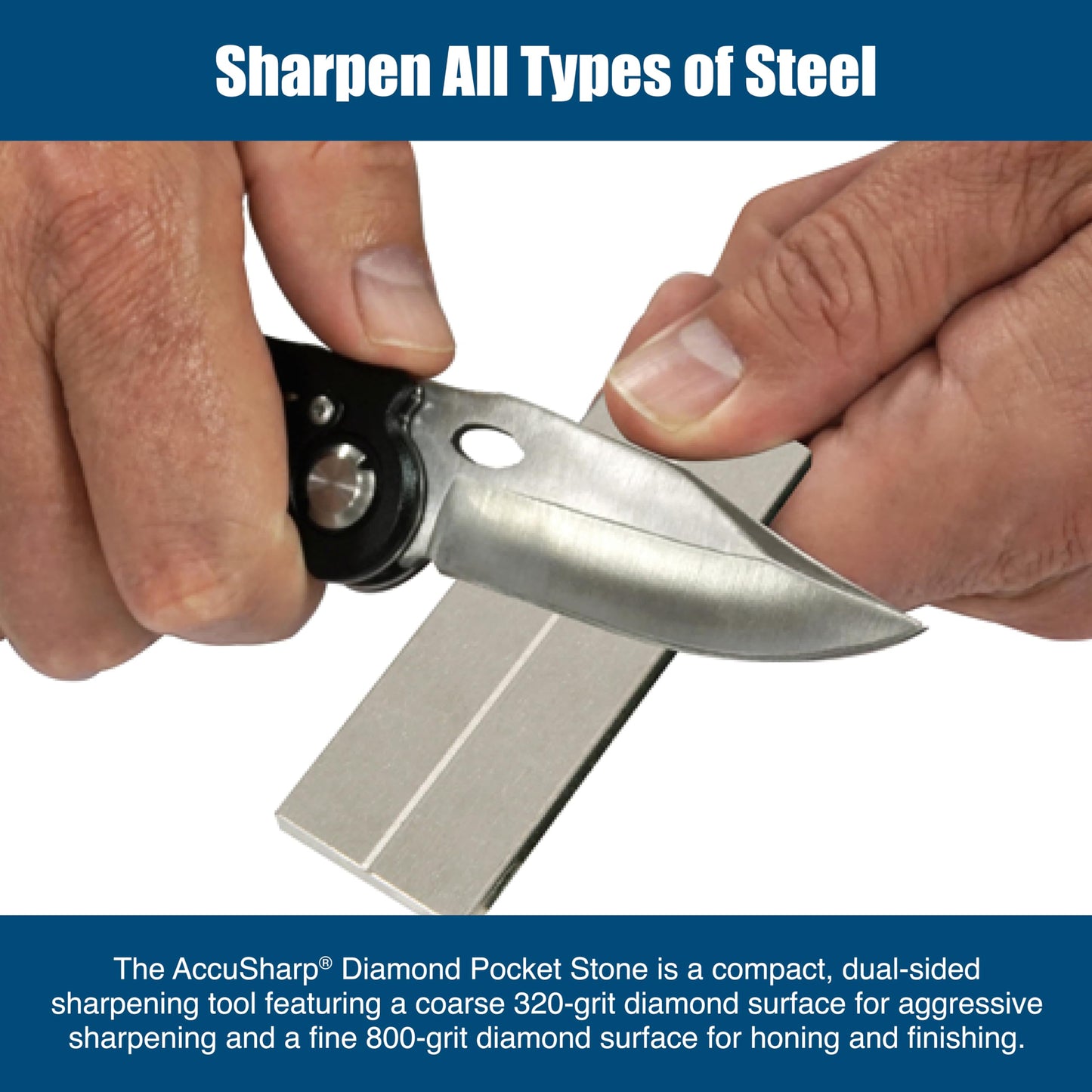 AccuSharp Pocket Stone Sharpener with Pouch, 3 Inch Dual-Sided Sharpening Stone for Knives, Fish Hooks, Camping, Hunting Knives, Restores, Repairs & Hones Blades, Diamond