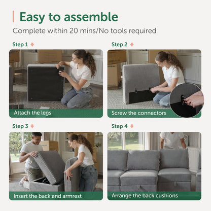 HONBAY Modular Sectional Sofa U Shaped Sectional Modular Sofa with Storage Convertible Sectional Couch for Living Room, Grey