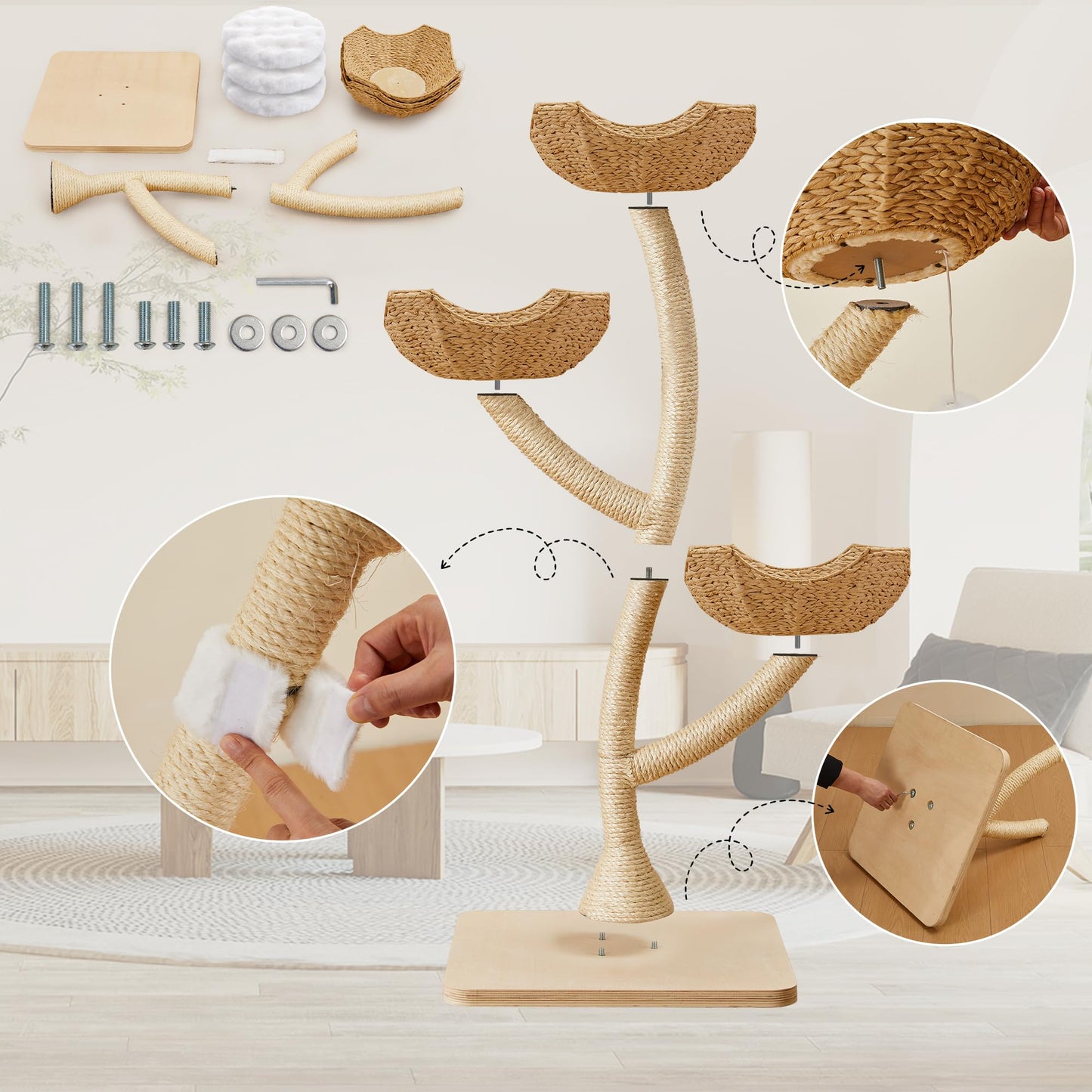 Modern Cat Tree Tower 53" - Multi-Level Cat Condo with Scratching Posts for Multiple Small & Large Cats