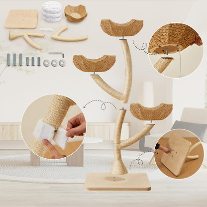 Modern Cat Tree Tower 53" - Multi-Level Cat Condo with Scratching Posts for Multiple Small & Large Cats