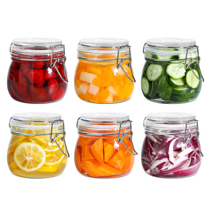 ComSaf 6-Pack 17oz Short Glass Jars for Drawers, Small Airtight Food Canisters for Spices, Nuts & Kids Snacks, Pint Sized Canning Jar Set for Jams, Pickles & Pantry Organization