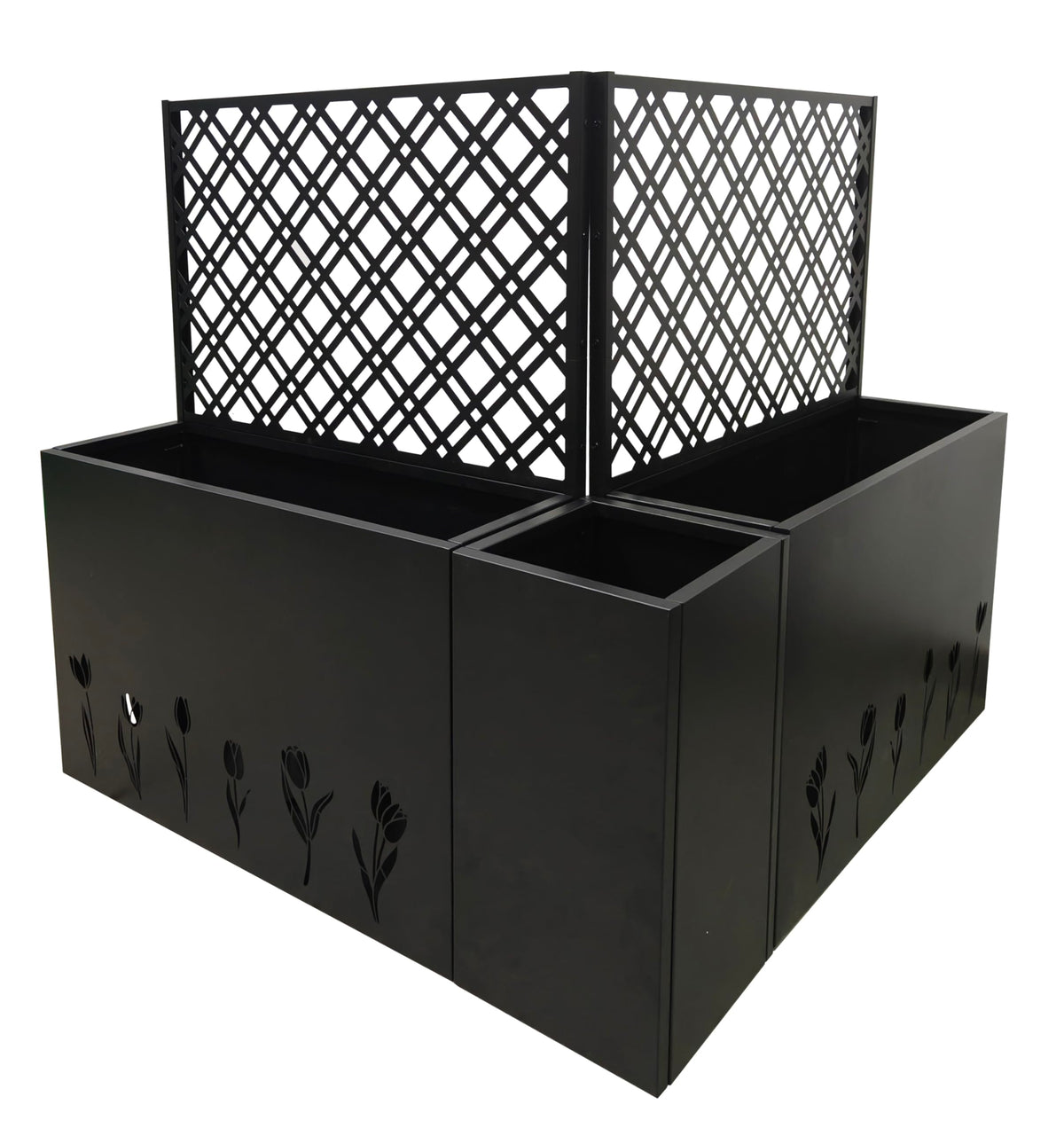 Pasirou 3-Piece Metal Planter Box wtih Trellis- Raised Garden Bed Set of 3 for Outdoor Indoor Use, Rust-Resistant Planter Box with Drainage Holes