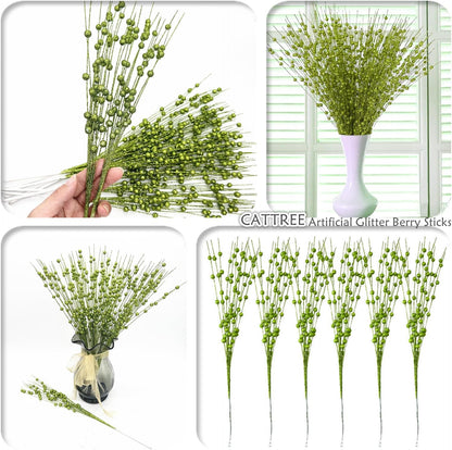 17 inches 10 Pack Artificial Glitter Berry Stem Ornaments, Fake Christmas Picks Decorative Glitter Bead Sticks