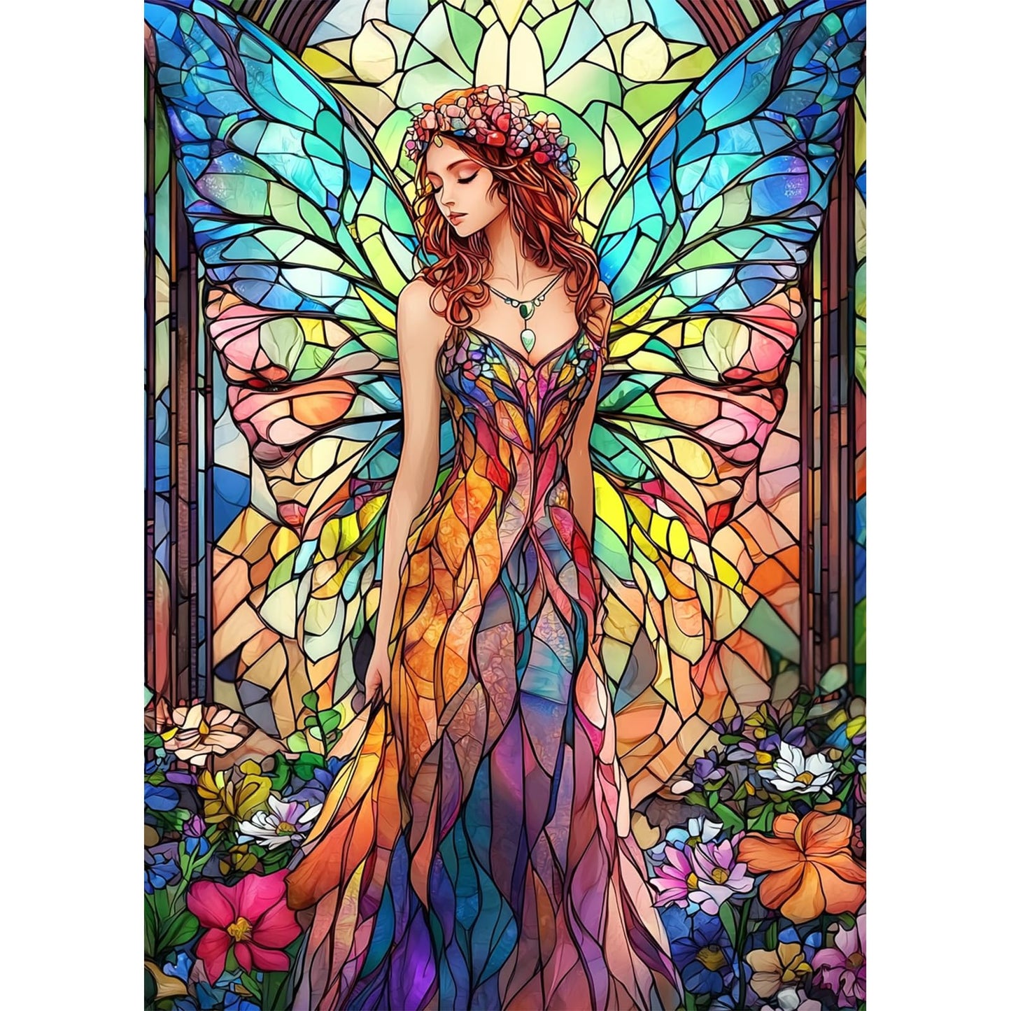 Lxmsja Fairy Stained Glass Diamond Art Kits for Adults, Flowers Diamond Painting Kits for Beginners, 5D DIY Full Drill Gem Art Crafts for Adults, Home Wall Decor 12x16 inch