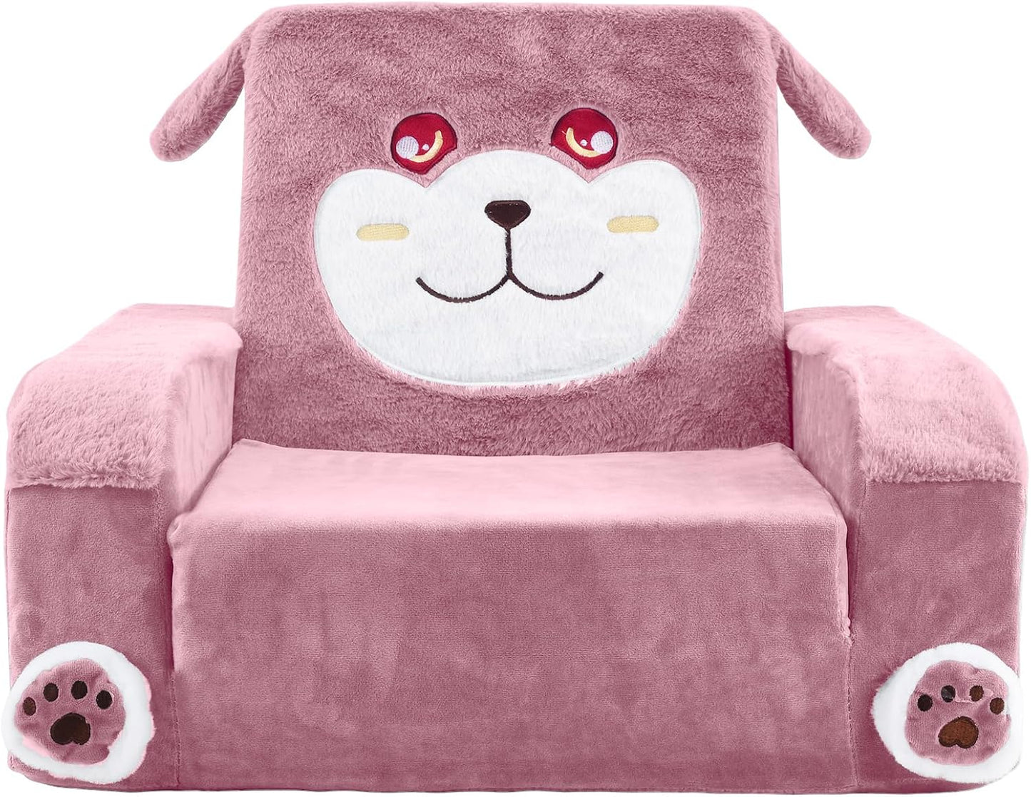 1-3, Kids Couch, Children's Sofa Bed, Folds into a Recliner, Pink Puppy Design, Suitable for Toddlers Aged Birthday