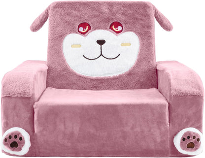 1-3, Kids Couch, Children's Sofa Bed, Folds into a Recliner, Pink Puppy Design, Suitable for Toddlers Aged Birthday