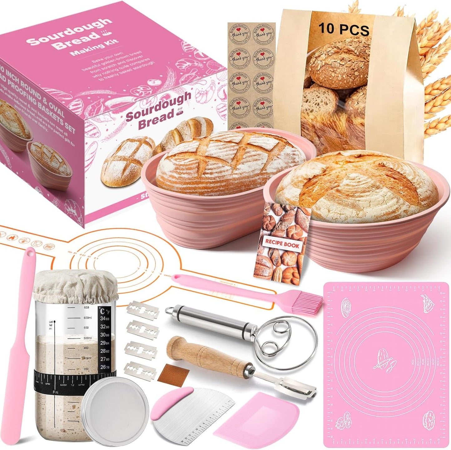 15 24 Oz Set RYTOXILO Sourdough Starter Kit, Pcs Sour Dough Bread Baking Supplies for Beginners with Glass Starter Jar