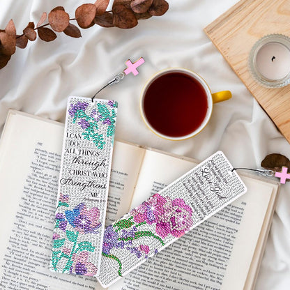 HTTDMY 8PCS Diamond Painting Art Bookmarks,Cute Acrylic Bookmarks Crafts Kits Gifts with Pendants for Adult Women Book Lovers (Flower)