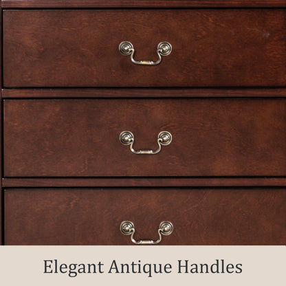 Furniture of America Louis Philippe Traditional Wooden 6 Drawer Dresser with Mirror, Vintage Bedroom Set, Accent Vanity Dressing Table with Antique Nickle Handles, Walk-in Closet, Cherry