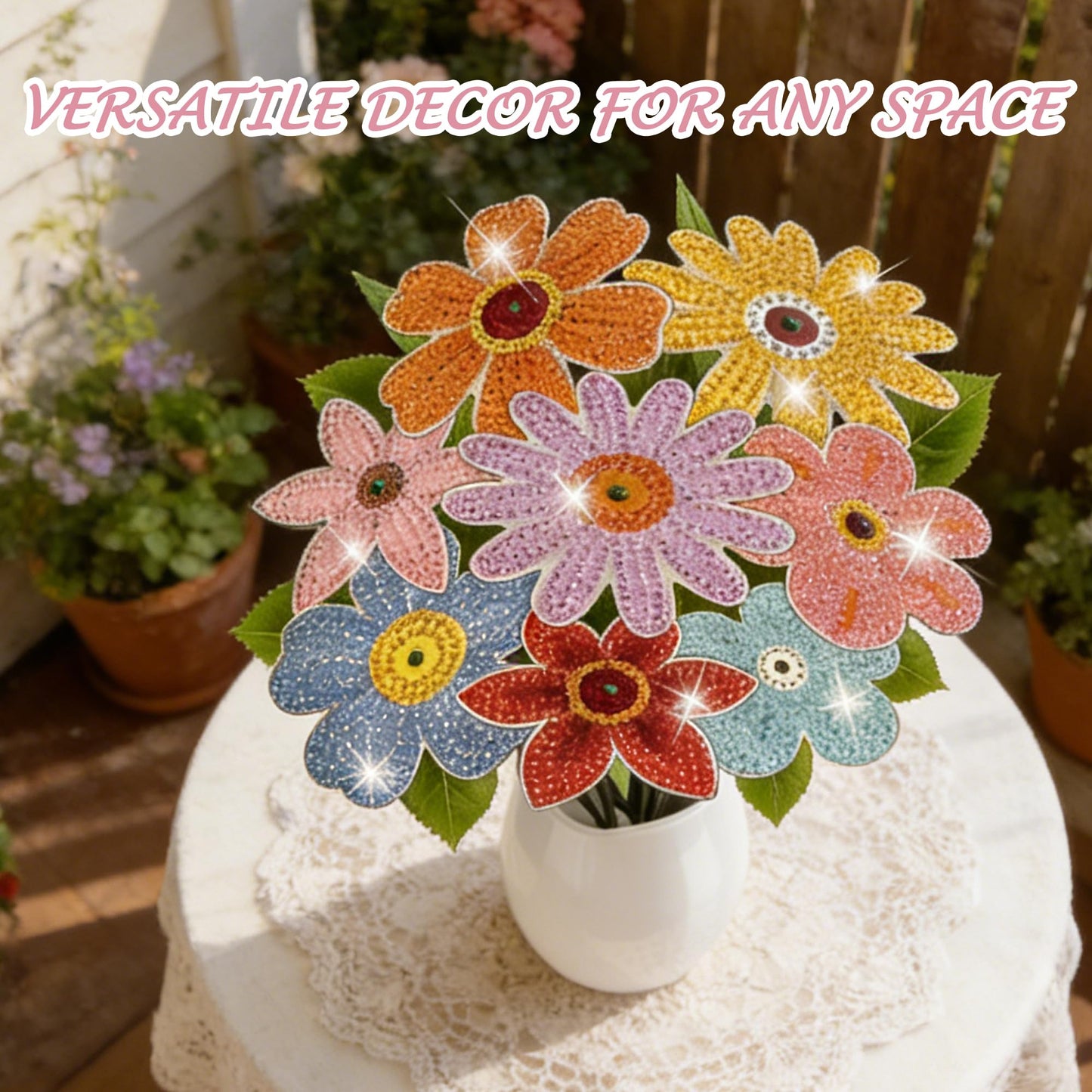 Vcekract 8 Pcs Flower Diamond Art Kits for Adults, Diamond Art for Table Decor, Diamond Painting Art Crafts for Beginners
