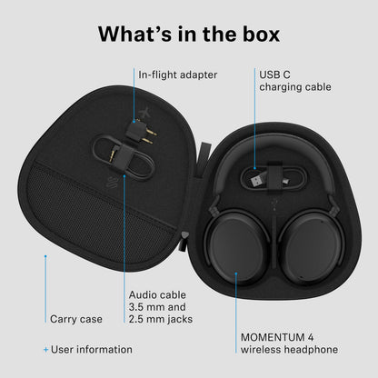 Sennheiser Momentum 4 Wireless Noise Cancelling Headphones - Bluetooth Headset for Crystal-Clear Calls with Adaptive Noise Cancellation, Over-Ear Headphones, 60h Battery Life, Folding Design, Black