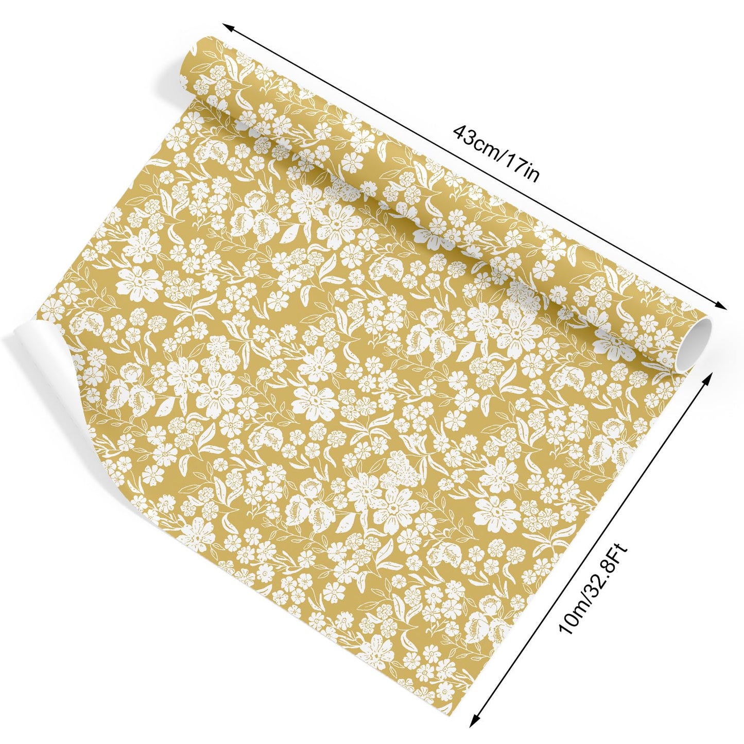 JarThenaAMCS Floral Wrapping Paper - Mini Roll - 17 In x 32.8 Ft Spring Yellow Flower Botanical Gift Wrap Paper for DIY Art Crafts Wedding Birthday Holiday Party Supplies