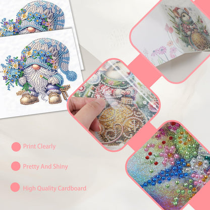 JISHSHAY 6 PCS Gnome Diamond Painting Greeting Cards Flower Diamond Art Birthday Cards with Envelopes Gem Painting Mosaic Kits for Adults, for Anniversary Valentine Thank You Graduation All Occasion