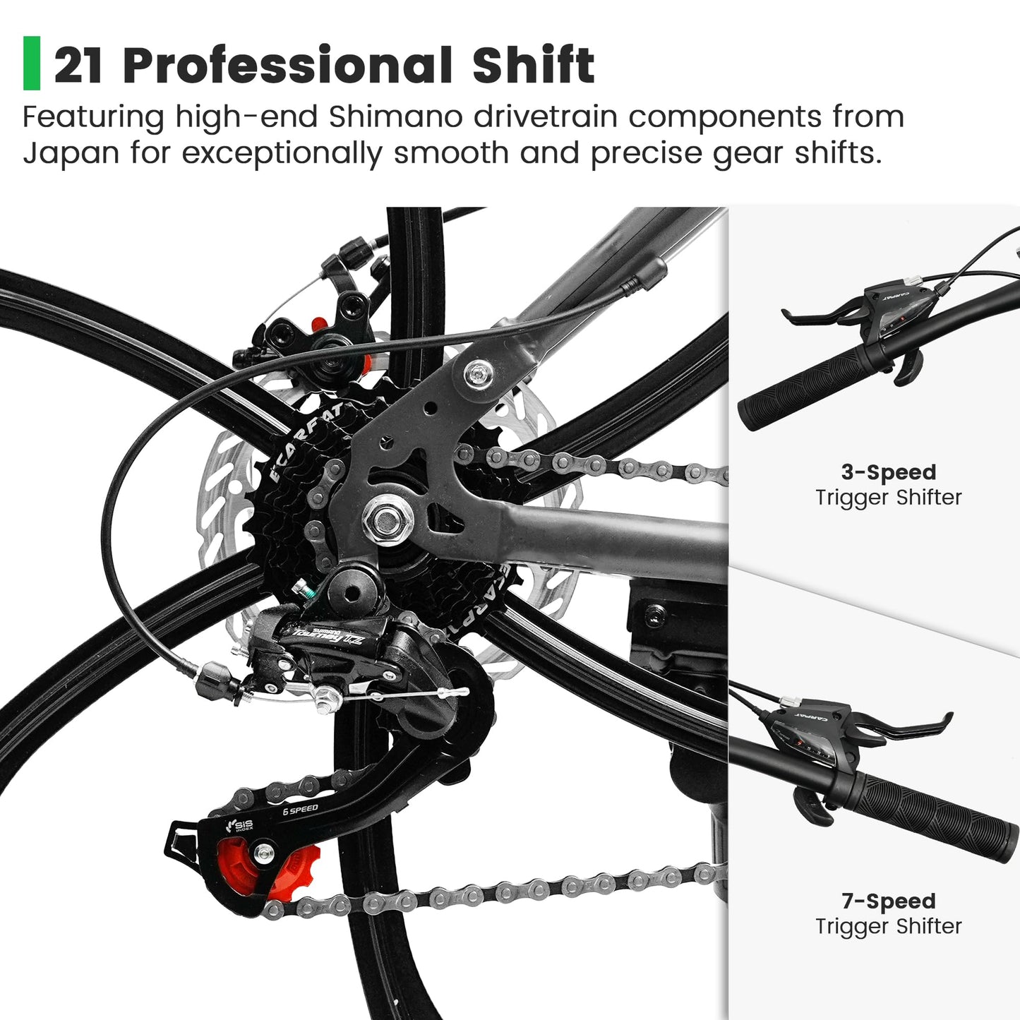 Ecarpat Full Suspension Mountain Bike 26 Inch Wheel, 21 Speed Mountain Bicycle with High-Carbon Steel and Dual Disc Brakes, Outdoor Cycling MTB Bike for Men Adult, Gray
