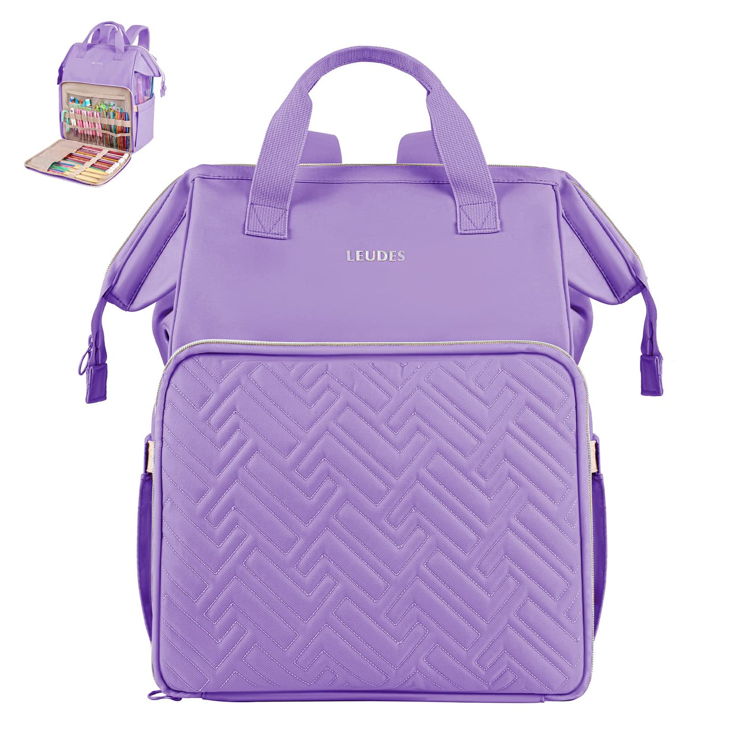 Leudes Knitting Bag Backpack,Yarn Storage Organizer Large Crochet Bag Tote Christmas Gift Yarn Holder Case for Carrying Projects,Knitting Needles (Purple)