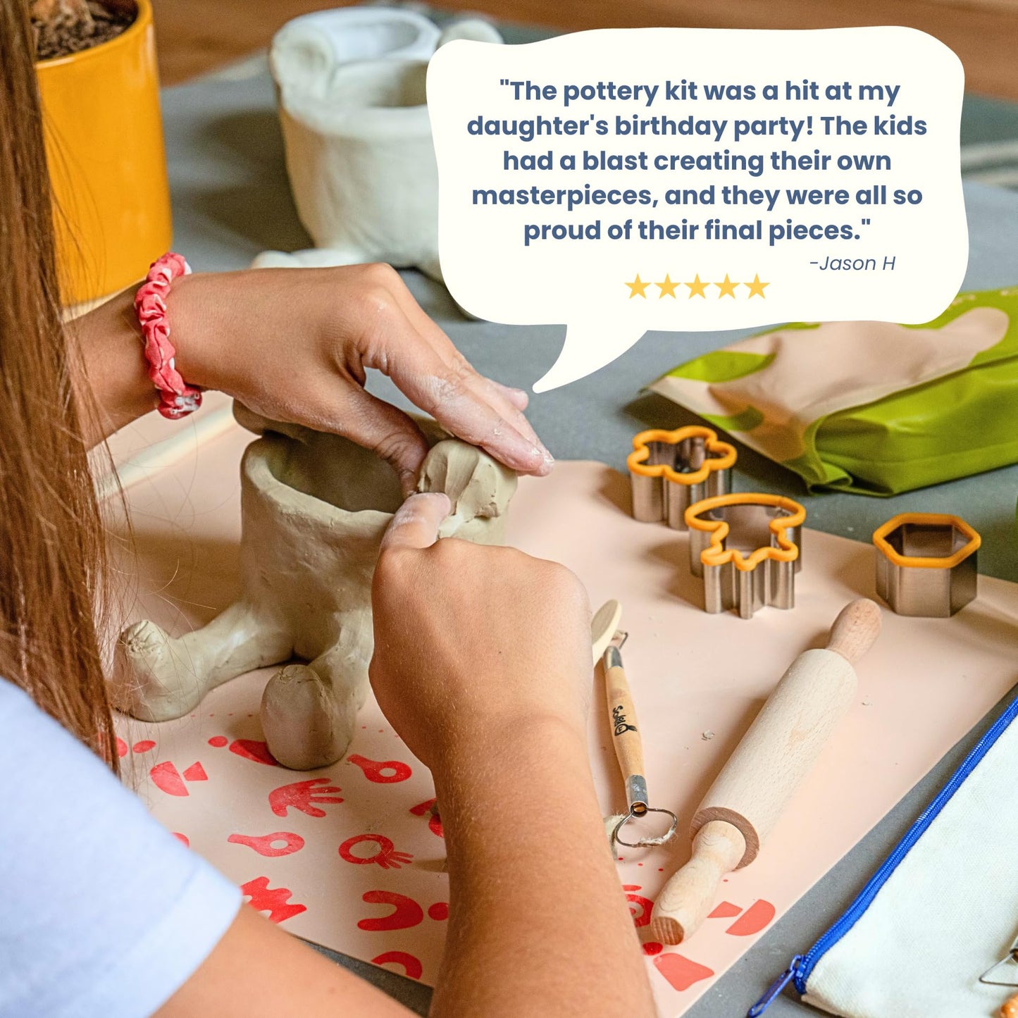 Sculpd - The Original Kids Pottery Kit, Air-Dry Clay Starter Kit for Kids Age 4 to 6, Air Dry Clay with 10 Colour Paint Set, Paintbrushes, Tool Set, Alphabet Stampers, Sponge and Step-by-Step Guide