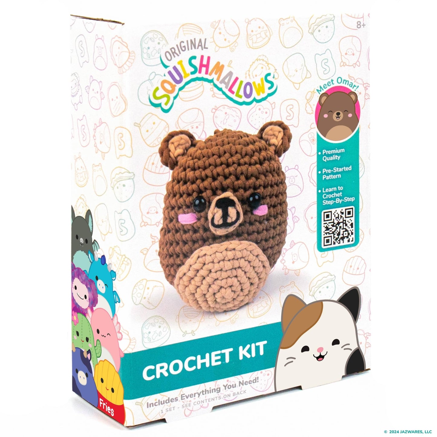 Original Squishmallows Omar the Bear Crochet Kit, Includes Yarn, Crochet Hook, Starter Hooks, Step-By-Step Tutorials, Exclusive Crochet Kit for Beginners, DIY Craft, Crochet Kits, Great Teen Gifts