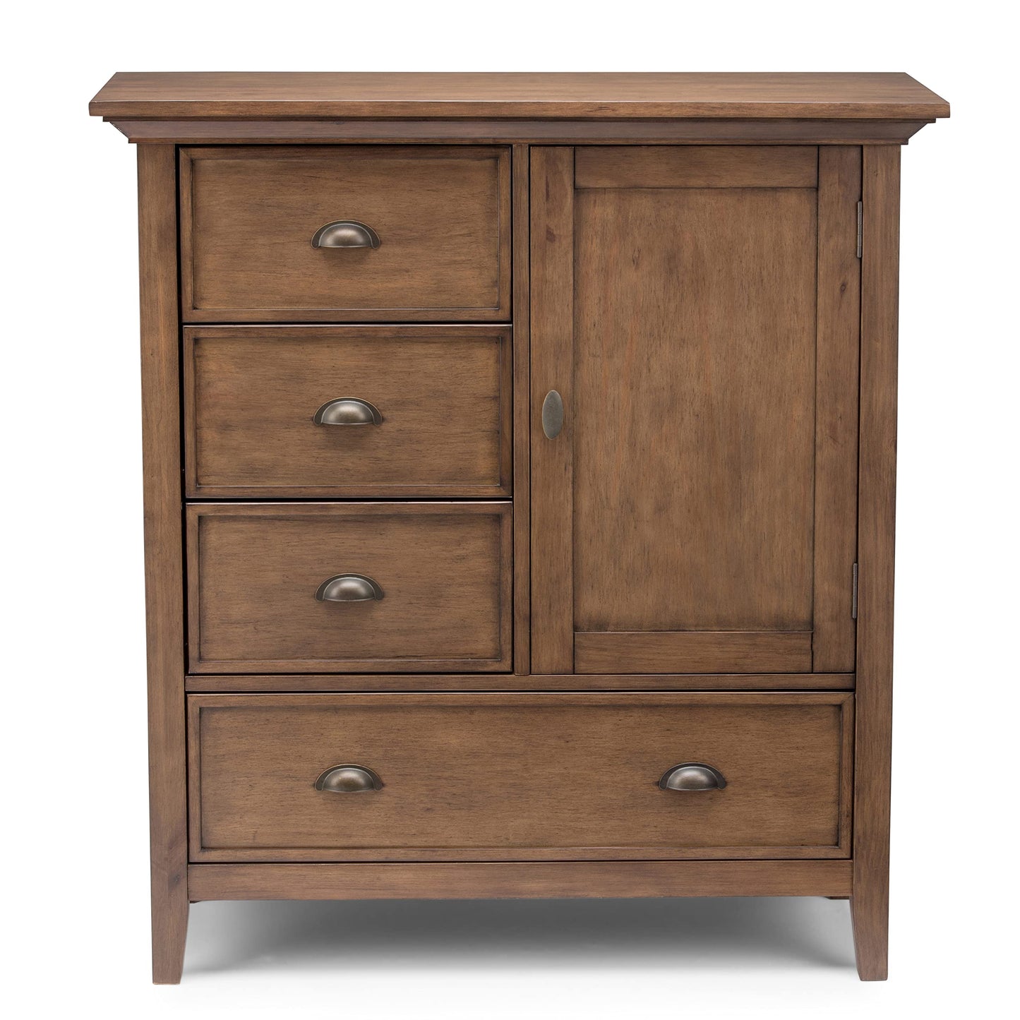 SIMPLIHOME Redmond Storage Cabinet - 39 inch Wide Solid Wood Medium Storage Cabinet in Rustic Natural Aged Brown, Transitional Accent Cabinet for Entryway with 4 Drawers and Cabinet Storage