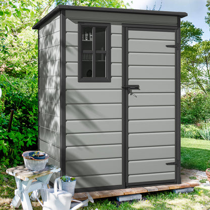 DWVO 5x3 FT Outdoor Storage Shed with Floor, All-Weather Resin Storage Shed with Lockable Door & Window, Waterproof Plastic Tool Storage for Garden, Backyard, Patio, Lawn,Blue-Gray+Black