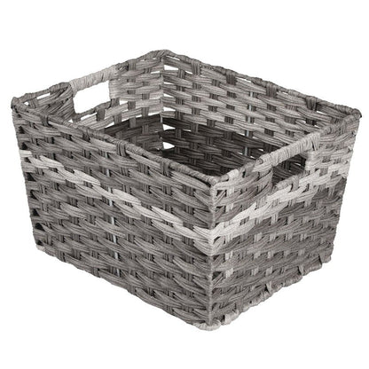 mDesign Wide Rectangular Woven Braided Rope Home Storage Baskets with Handles - for Organizing Closet, Bedroom, Bathroom, Living Room, Entryway, Office - 8.25" High, 2 Pack - Gray