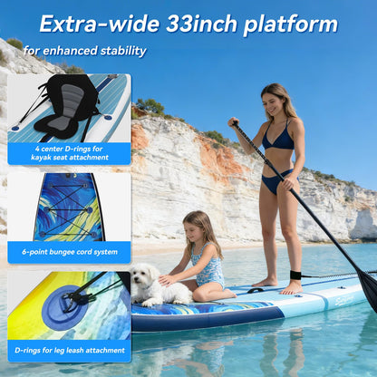 YUSING Inflatable Paddle Board with Seat, 11' x 33'' x 6" SUP, Paddle Boards for Adults, Non-Slip Deck SUP Paddle Board with Premium Kayak and SUP Accessories,3 Removable Fins (Starry Sky Blue)