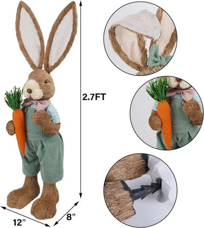 Dr. Dudu Easter Bunny Decor - 2.7 FT Large Bunny Statue with Carrot | Outdoor Porch Decoration for Spring
