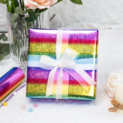 Merture 17 In X 33 Ft (46.5 sq.ft.) Rainbow Holographic Wrapping Paper Roll, Striped Glitter Gift Wrap for Disco Party, Wedding, Birthday, Christmas, Bridal Shower, Graduation