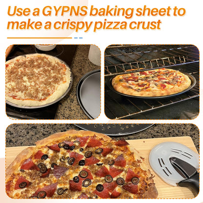 GYPNS 13 Inch Nonstick Pizza Pan Fit for Breville Smart Oven BOV800XL, BOV845BSS Countertop Oven Accessories Round Pizza Tray Replacement, with 50 Pcs Parchment Paper Sheets（Heavy Carbon Steel）