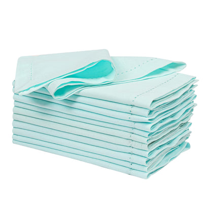Ramanta Home Baby Blue Cloth Dinner Napkin Set of 12-18x18 Inch, Easter Premium Cotton Linen Flax Hemstitched Napkins for Spring Decor Wedding, Party, Kitchen | Soft Durable Washable for Everyday Use