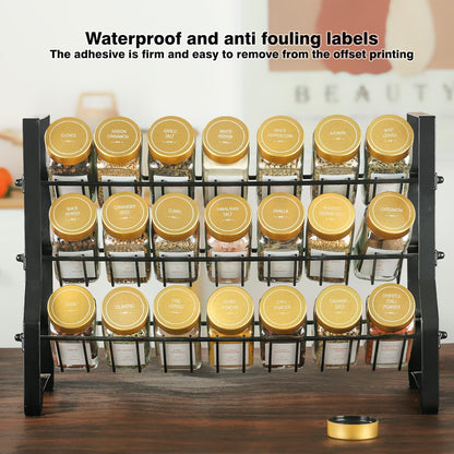 TESUNMU Label4oz CabinetDrawerRack(24) Gold Spice Jars with Seasoning Containers, Glass Spice Bottles with Shaker