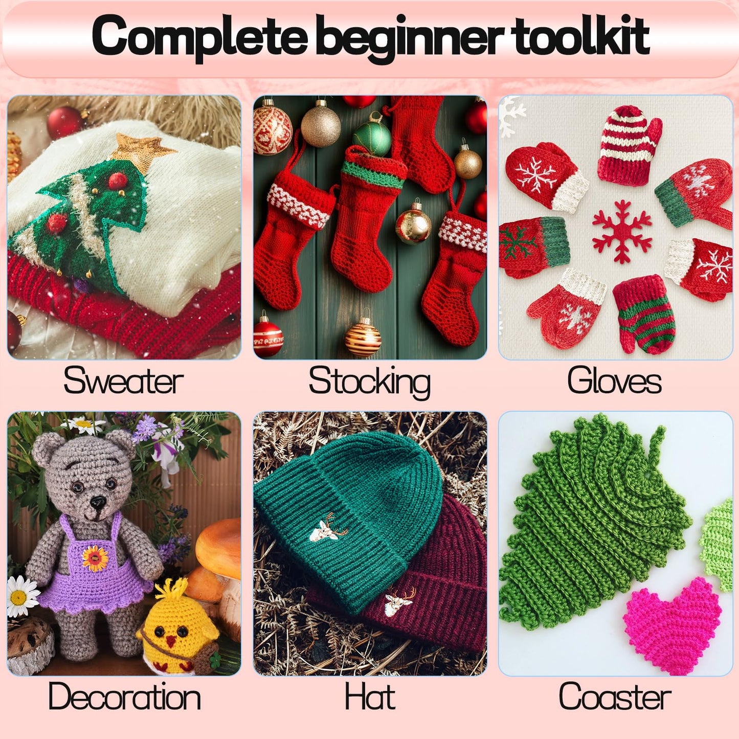 Crochet Kit for Beginners, 336Pcs Crochet Kits with 1500 Yards 30 Colors Yarn for Crocheting, 100Pcs Safety Eyes and Noses, knitting kit Accessories Include 30Pcs Crochet Hooks Waterproof Bag