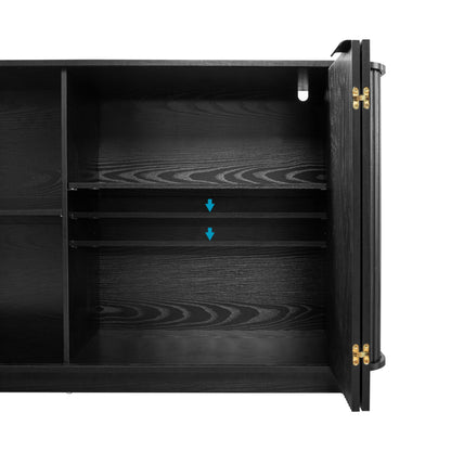 GDFStudio 63" Mid Century Modern Buffet Cabinet with Wavy Doors, Wood Sideboard Cabinet with Adjustable Shelves & 2 Doors, Storage Credenza Console Table for Dining Room Living Room Entryway, Black