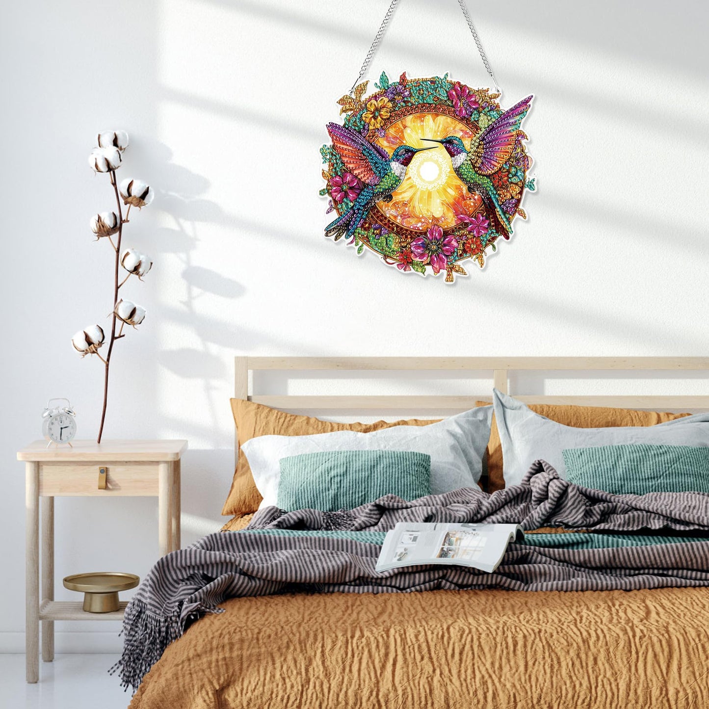 HEIBAGO Hummingbird Hanging Diamond Art Kits for Adults, Fall Special Shaped Crystal Diamond Painting Ornament Kit, DIY Double-Sided Pattern Window Pendant Gem Art Kit for Home Wall Decor 8.3x8.3inch