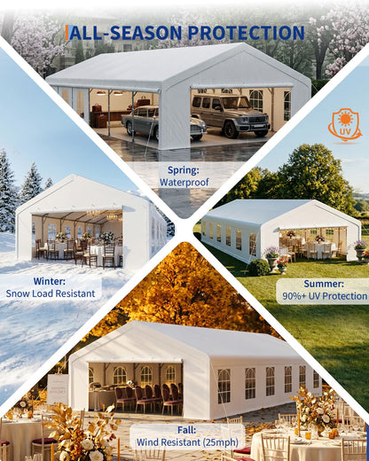 20x40 FT Heavy Duty Party Tent, Galvanized Steel Outdoor Canopy with Mesh Screen & Roll-Up Dual Doors, Waterproof Wedding Event Shelter, Removable Sidewalls & Windows