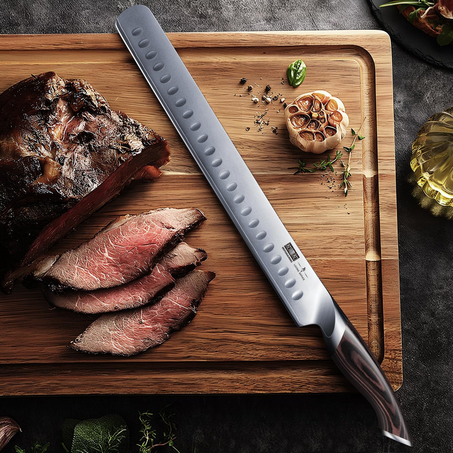 HOSHANHO Carving Knife 12 Inch, Japanese High Carbon Steel Slicing Knife with Ergonomic Pakkawood Handle, Razor Sharp Brisket Knives for Meat Cutting, BBQ, Turkey