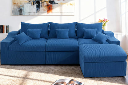 HABUTWAY 104" L Shaped Cloud Sectional Couch, Boneless Modular Sectional Sofa with Deep Seat, Corduroy Couches for Living Room, Modular Couch, No Assembly Required (Blue)
