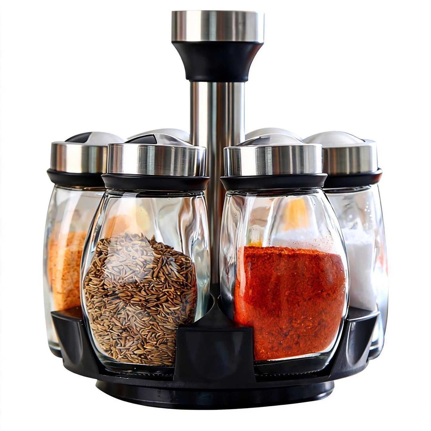 LCshuyao 360° Rotating Spice Rack, 6PC Spinning Glass Spice Jars Suitable for kitchen countertops, spice storage, cooking, outdoor BBQ,(Spices Not Included)