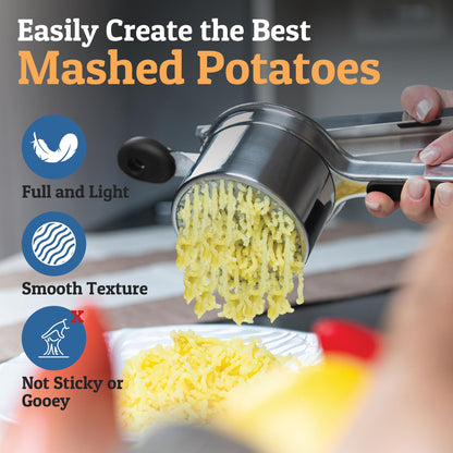 PriorityChef Large 15oz Potato Ricer With 3 Discs, Heavy Duty Stainless Steel Potato Ricer for Mashed Potatoes, Potato Masher, Press and Ricer Kitchen Tool, Black
