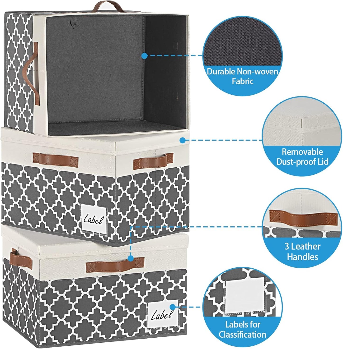 GhvyenntteS Large Storage Bins with Lids, 3-Pack Foldable Fabric Boxes, Sturdy Baskets with Label Window