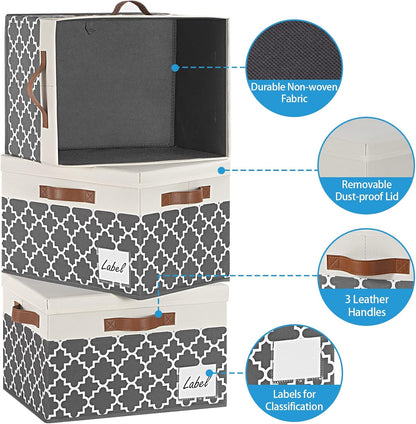 GhvyenntteS Large Storage Bins with Lids, 3-Pack Foldable Fabric Boxes, Sturdy Baskets with Label Window