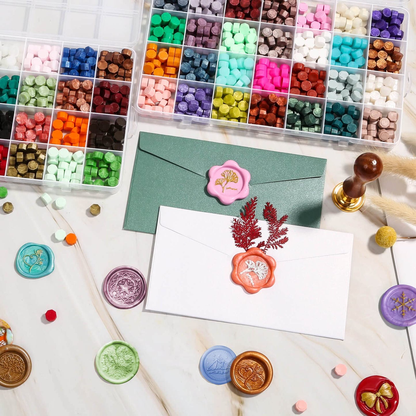 1456Pcs Sealing Wax Beads Kit, Letter Wax Seal Stamp, 56 Colors