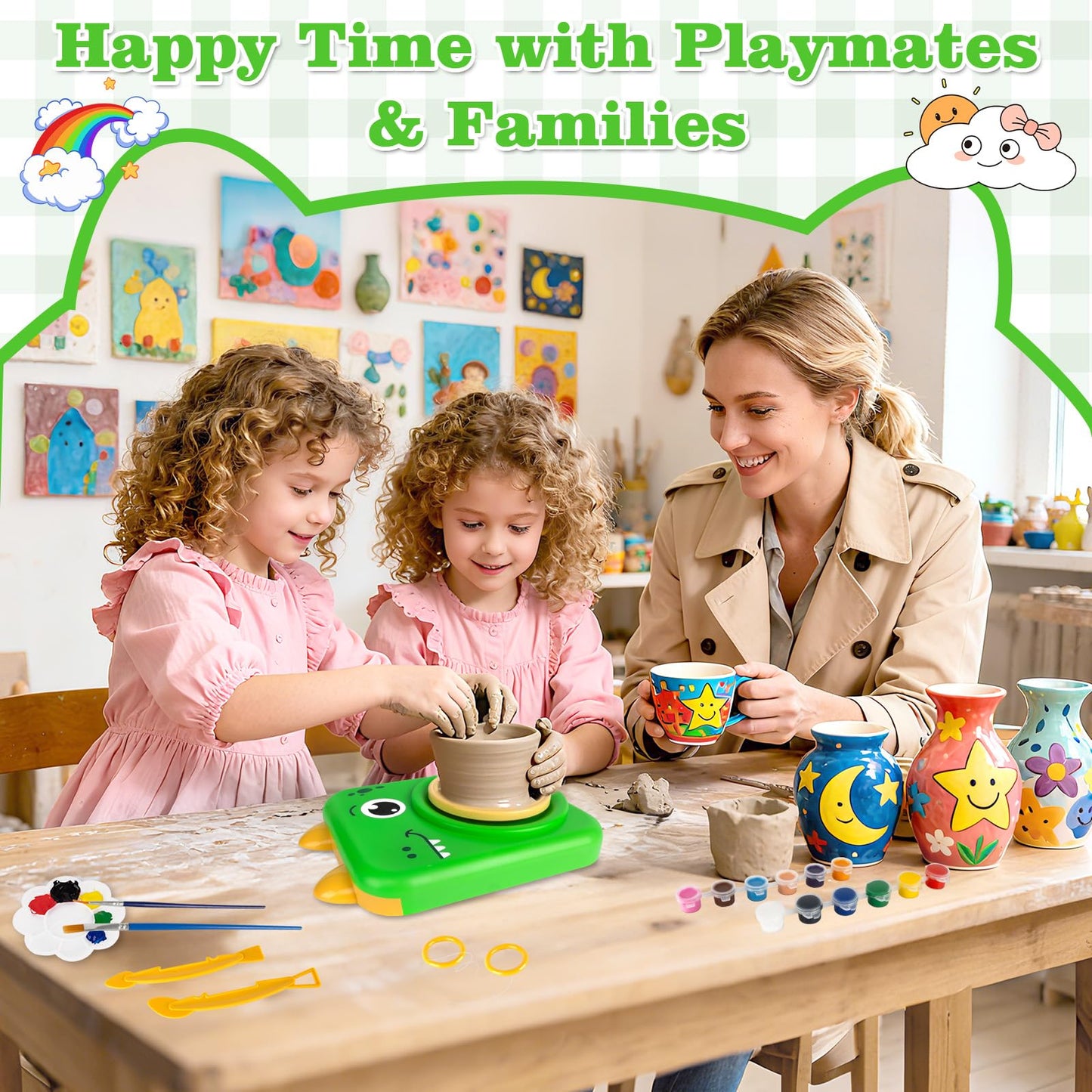 TenLaitech Pottery Wheel for Kids - Arts and Crafts Toys for Kids Ages 8-12 | Complete Pottery Painting Kit with Air Clay Art Supplies for Girls Boys Toys Birthday Gift for 6 7 8 9 10 11